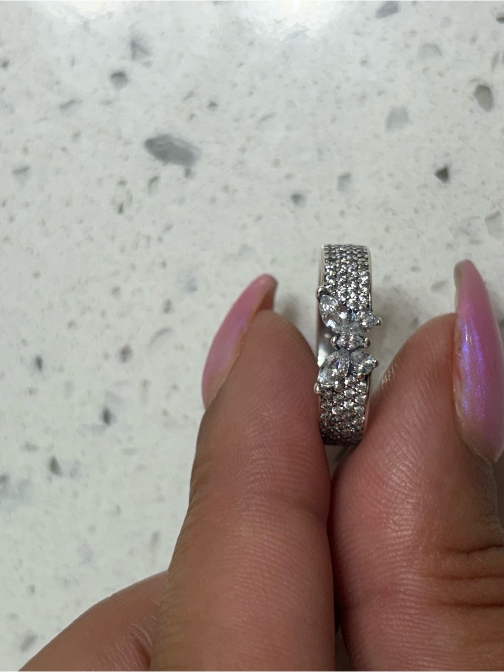 Silver Butterfly Accent Pavé Band Ring - Picture 3 of 5